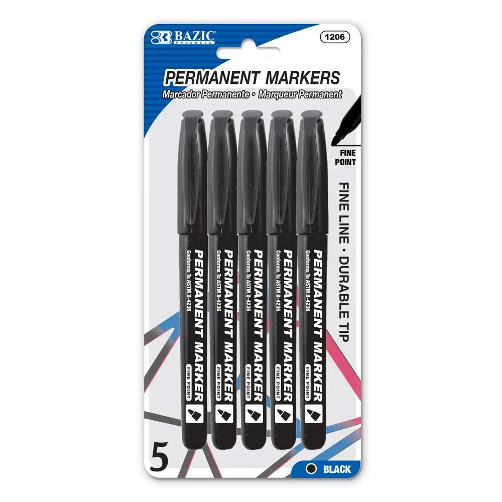 Black Fine Tip Permanent Markers | pqt 5
