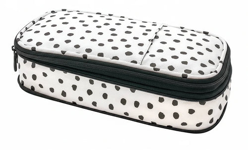 BLACK PAINTED DOTS ON WHITE PENCIL CASE